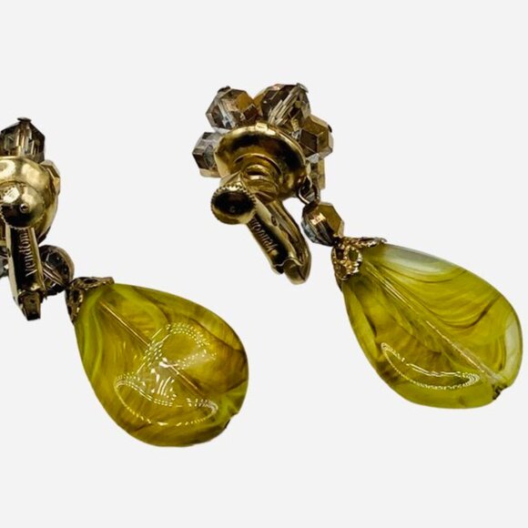 Fabulous Vintage Vendome Olivine Art Glass Multi Strand Necklace Earring… - Picture 7 of 8